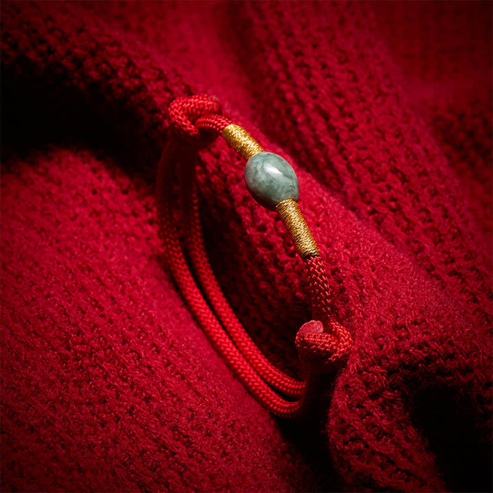 Buddha Stones Armband met jade kralen en rood koord - image 2
