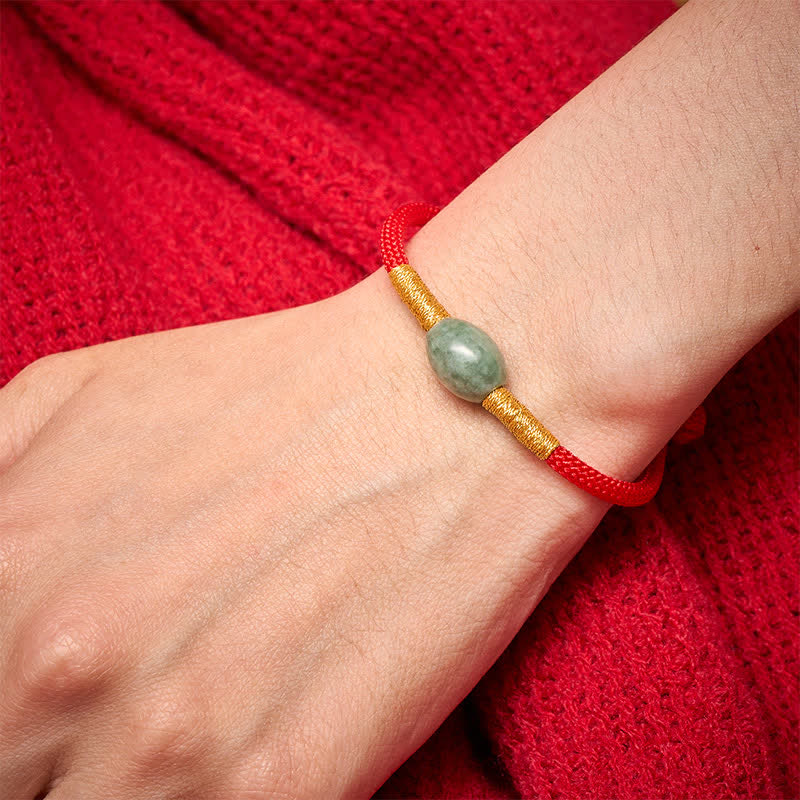 Buddha Stones Armband met jade kralen en rood koord - image 3