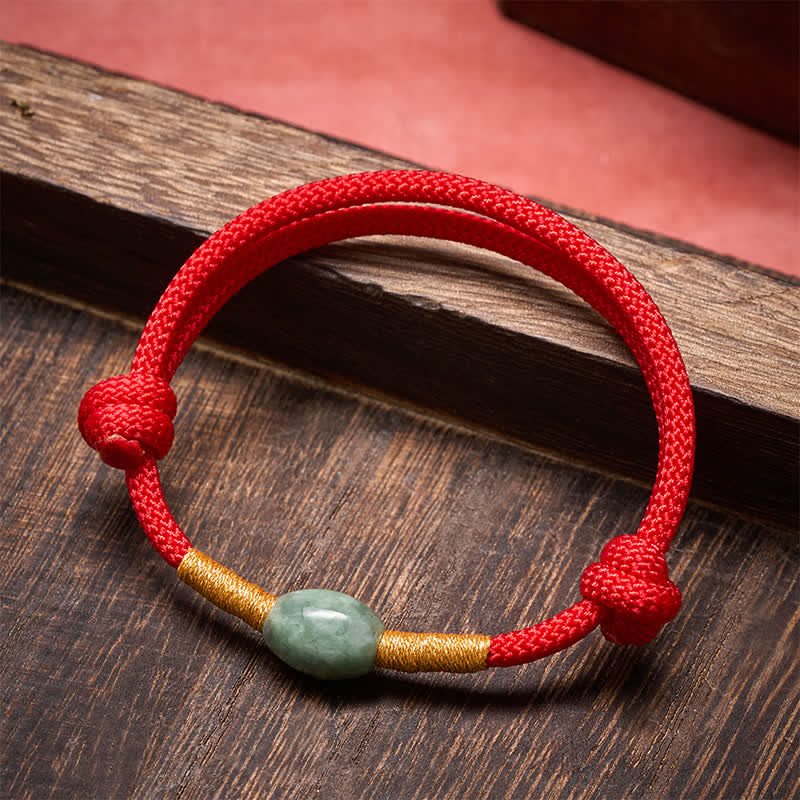 Buddha Stones Armband met jade kralen en rood koord - Rode draad - image 0
