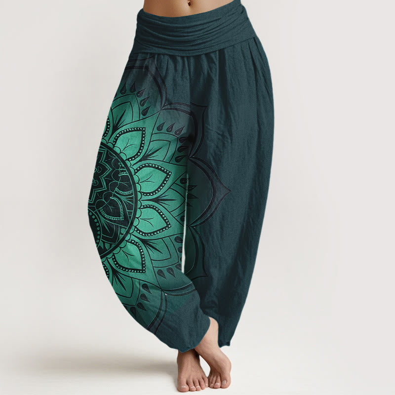 Buddha Stones Dames harembroek met elastische Taille en symmetrisch mandala-patroon van katoen - Teal - US16, UK/AU20, EU48 (3XL) - image 5