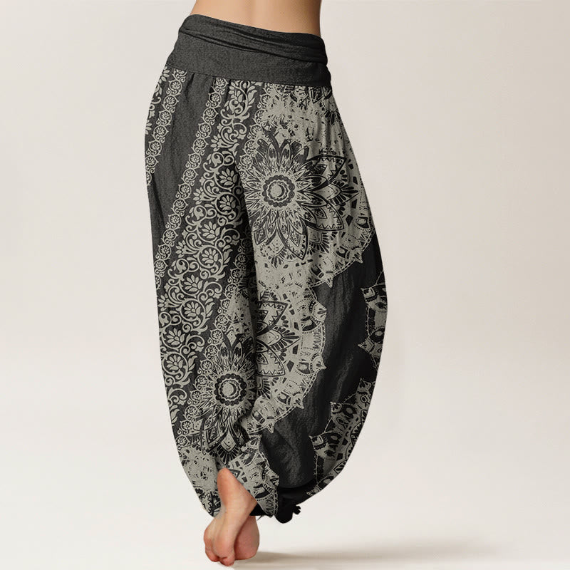 Buddha Stones Harembroek voor dames met elastische Taille en mandala-patroon van 100% Cotton en parallelle bloemen. - image 1