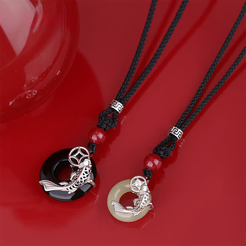 Buddha Stones Jade Koi Vis Succes Gevlochten Cirkelvormige Ketting in Chinese Ketting - image 0