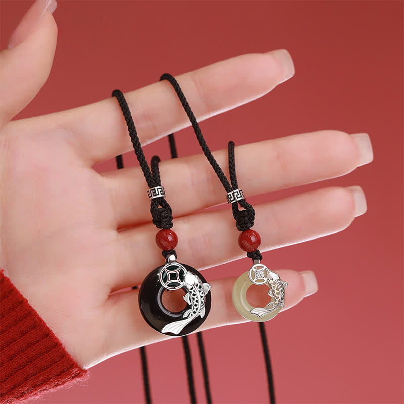 Buddha Stones Jade Koi Vis Succes Gevlochten Cirkelvormige Ketting in Chinese Ketting - image 1