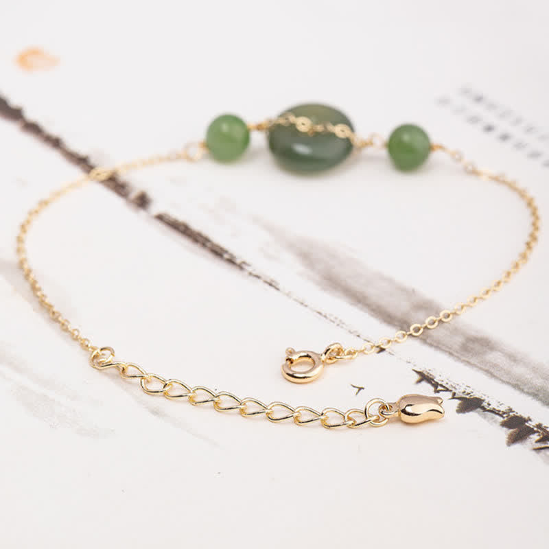 Buddha Stones Hetian Jade Vredesgesp Harmonie Minimalistische Ronde Armband - image 1