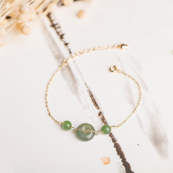 Buddha Stones Hetian Jade Vredesgesp Harmonie Minimalistische Ronde Armband - Hetian Jade (Welvaart♥Geluk) - image 0