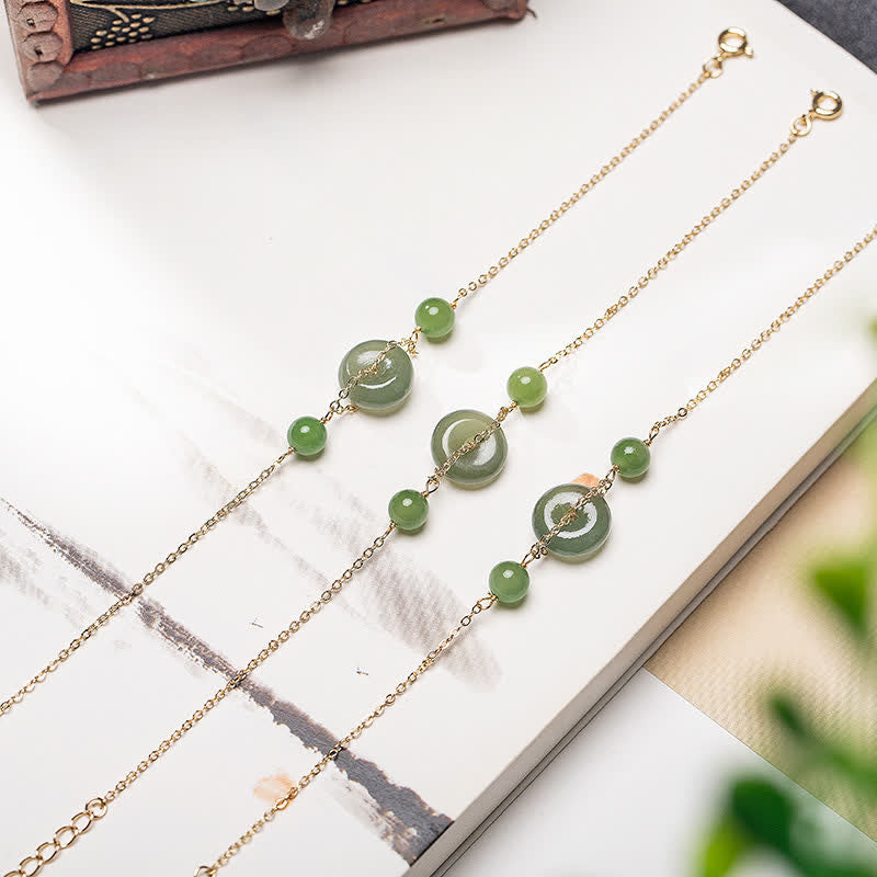Buddha Stones Hetian Jade Vredesgesp Harmonie Minimalistische Ronde Armband - image 4