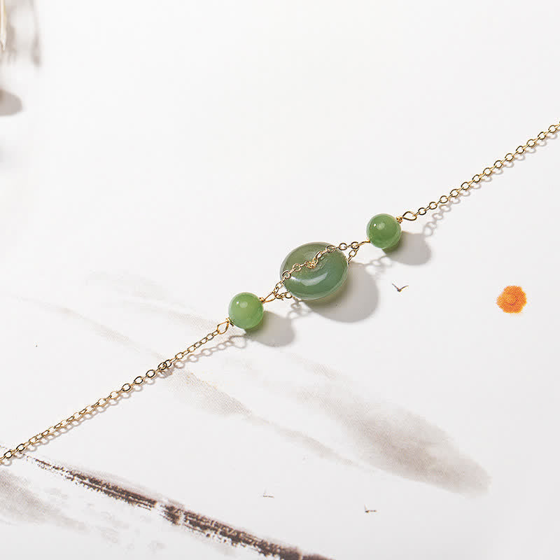Buddha Stones Hetian Jade Vredesgesp Harmonie Minimalistische Ronde Armband - image 2