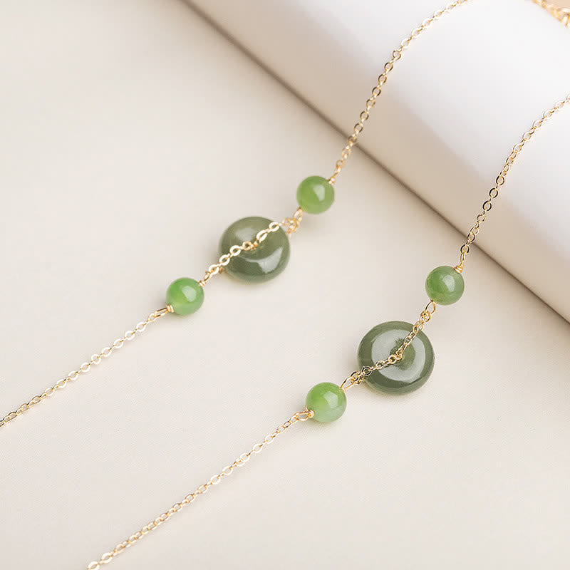 Buddha Stones Hetian Jade Vredesgesp Harmonie Minimalistische Ronde Armband - image 3