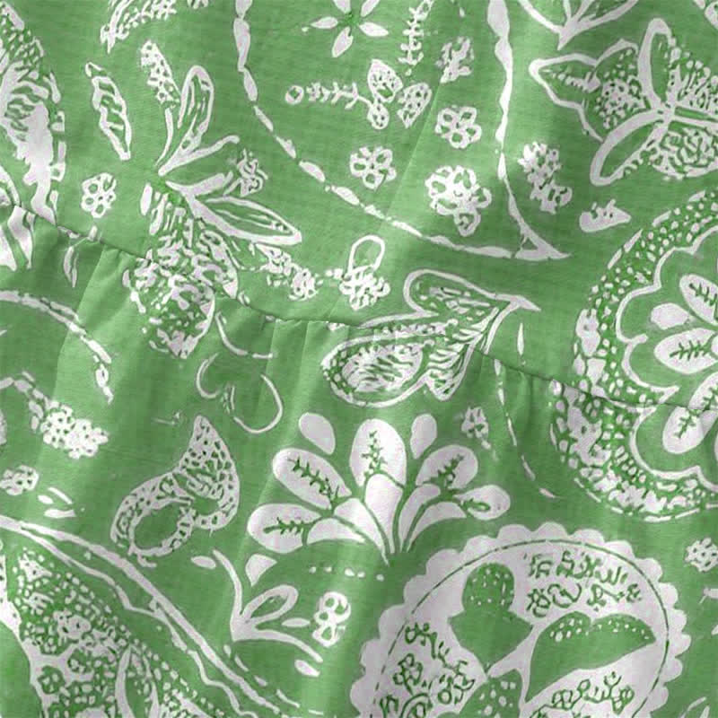 Buddha Stones Zomerse casual witte Mouwloos Midi -jurk voor dames met medaillon- en bloemenpatroon en Zakken. - image 1