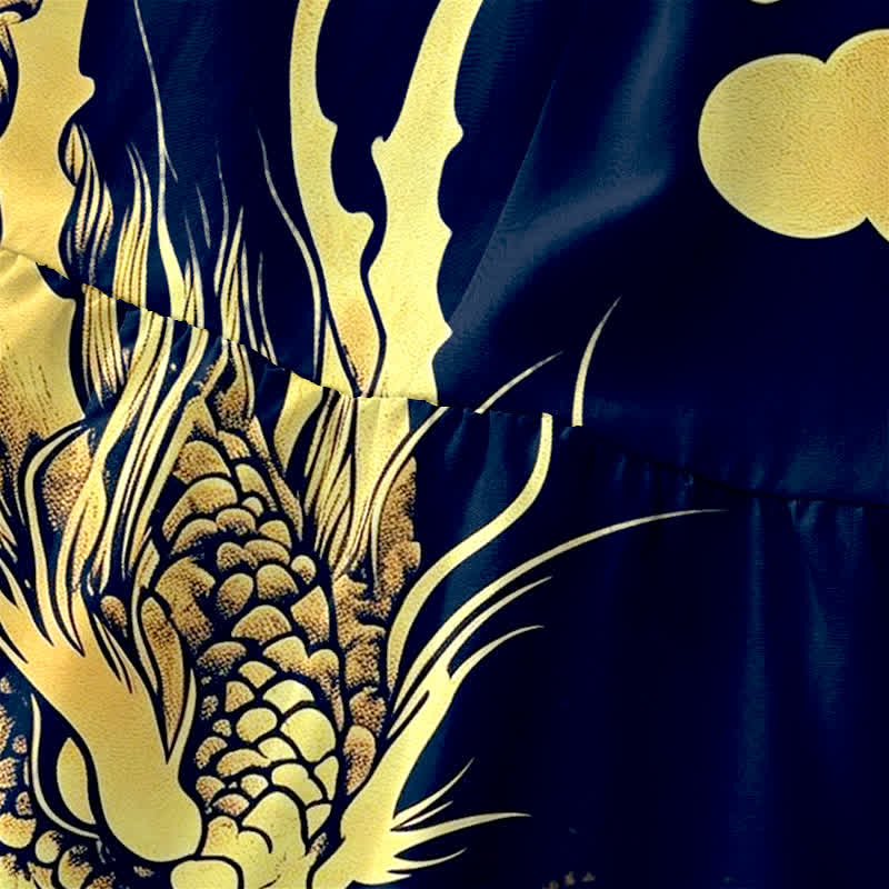 Buddha Stones Zomerse casual Mouwloos Midi -jurk voor dames met gouden draak- en wolkenpatroon en Zakken. - image 1