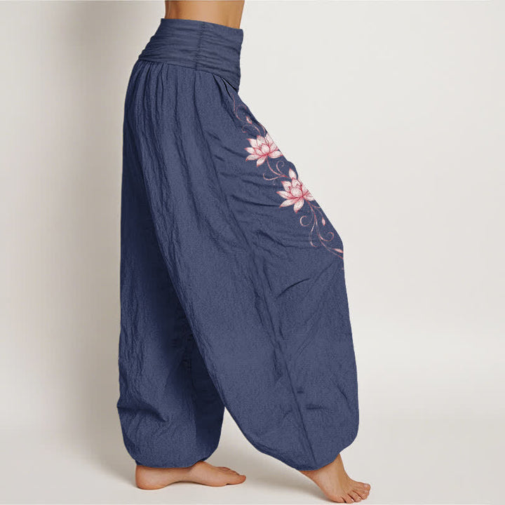 Buddha Stones Harembroek voor dames met elastische Taille en lotusbloemmotief , 100% Cotton - image 7