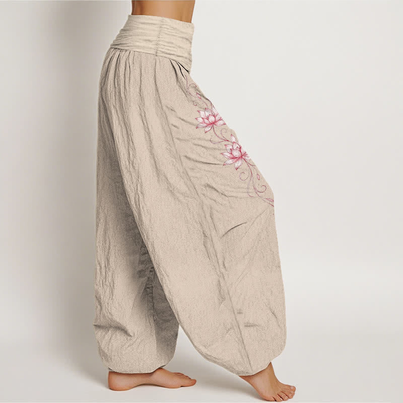 Buddha Stones Harembroek voor dames met elastische Taille en lotusbloemmotief , 100% Cotton - image 16