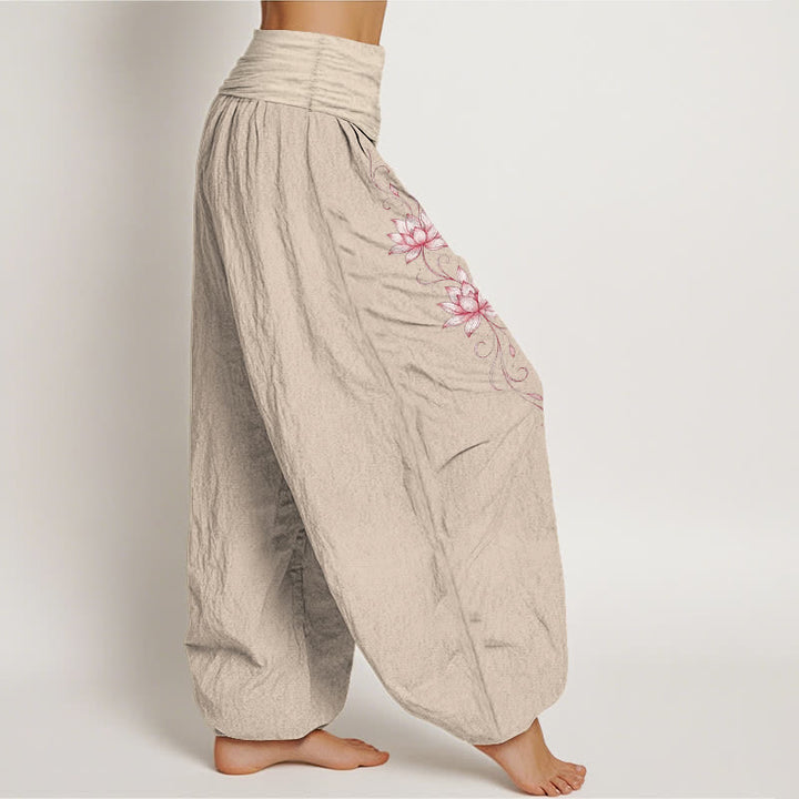 Buddha Stones Harembroek voor dames met elastische Taille en lotusbloemmotief , 100% Cotton - image 16