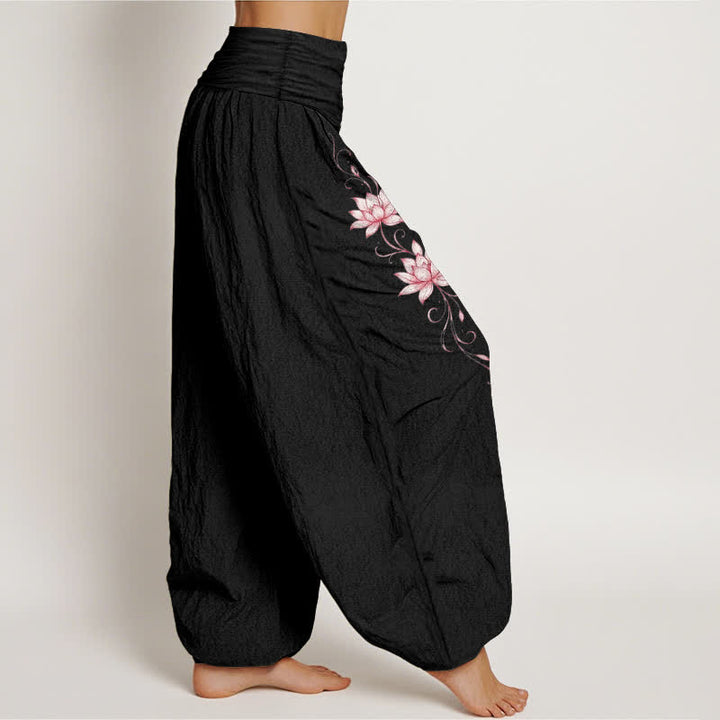 Buddha Stones Harembroek voor dames met elastische Taille en lotusbloemmotief , 100% Cotton - image 2
