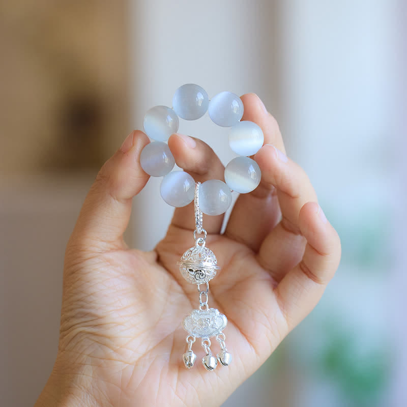 Buddha Stones Witte kattenoogbel Ruyi gelukskralen voor tactiele meditatie en decoratie - Witte kattenoog (Geluk ♥ Positief) - image 0