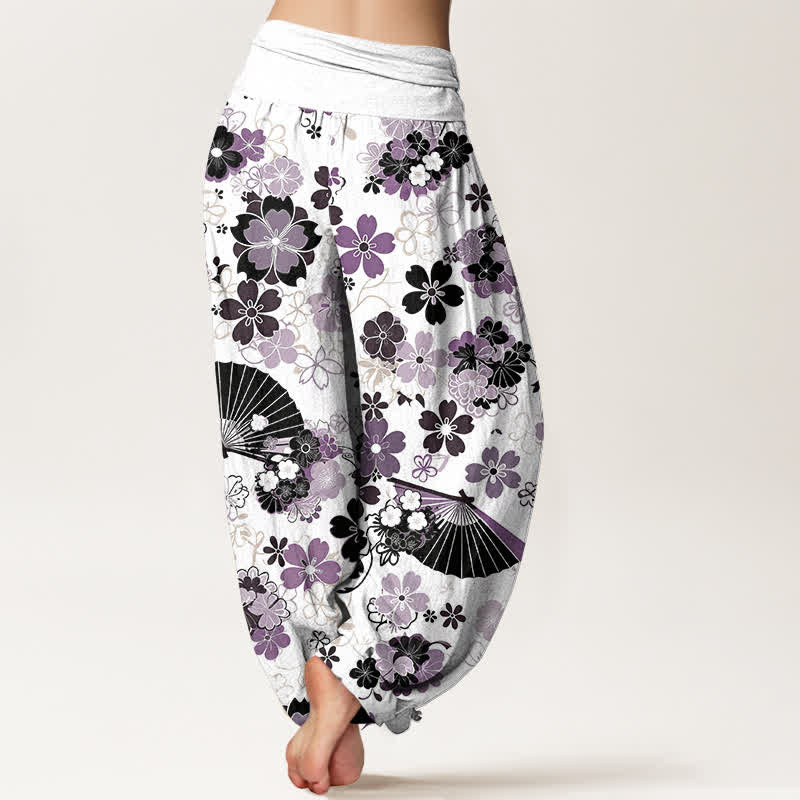 Buddha Stones Dames Waaier met elastische Taille en kersenbloesemmotief, gemaakt van katoen. - image 1