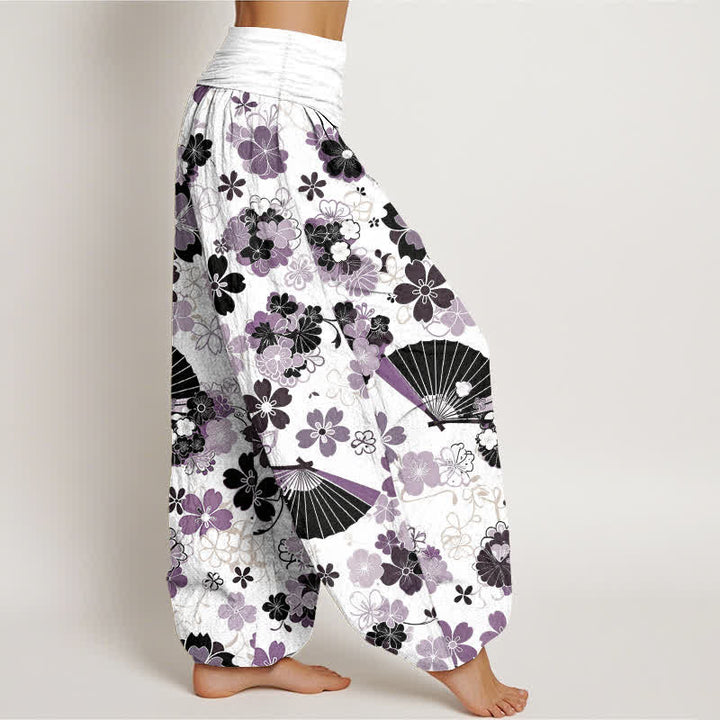 Buddha Stones Dames Waaier met elastische Taille en kersenbloesemmotief, gemaakt van katoen. - image 2
