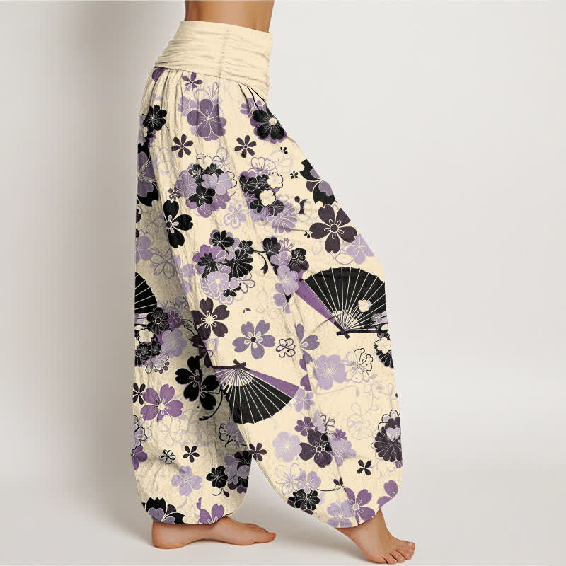 Buddha Stones Dames Waaier met elastische Taille en kersenbloesemmotief, gemaakt van katoen. - image 10
