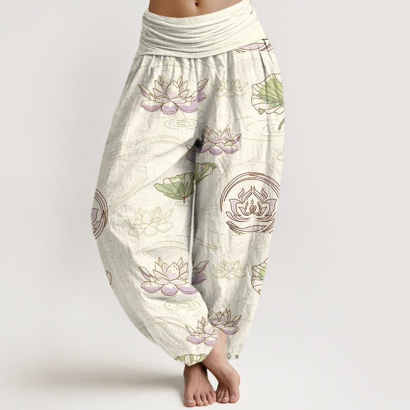 Buddha Stones Dames harembroek met elastische Taille en lotusmotief - Ivoor - US16, UK/AU20, EU48 (3XL) - image 5