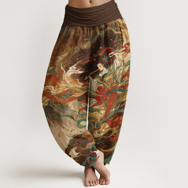 Buddha Stones Katoenen Dunhuang Oriëntaalse figuurwolkenpatroon dames harembroek met elastische Taille - Zadelbruin - US16, UK/AU20, EU48 (3XL) - image 5