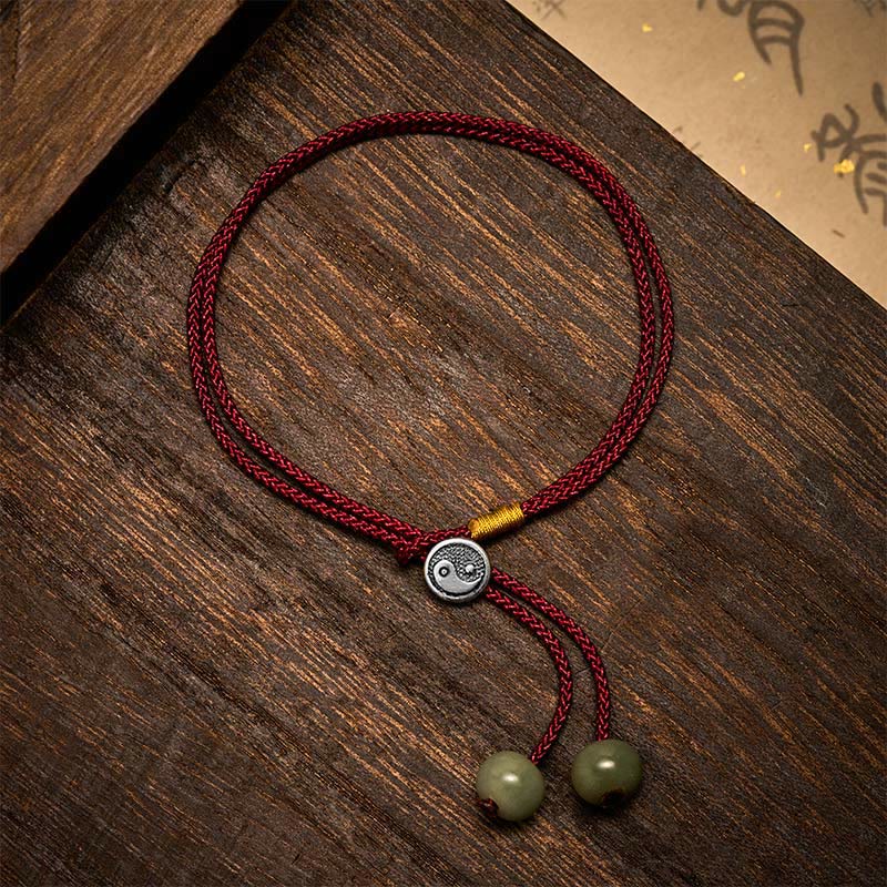 Buddha Stones Handgemaakte ronde Yin Yang Armband van 925 sterling zilver met gevlochten rood koord. - image 1
