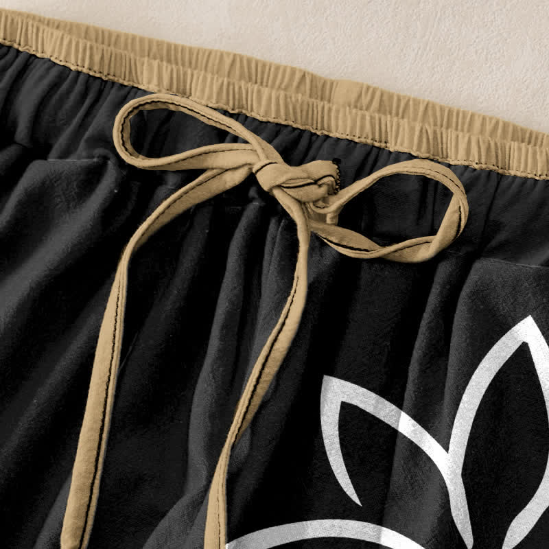 Buddha Stones Damesbroek van 100% Cotton met lotus-Om-patroon, elastische Taille en Zakken. - image 1