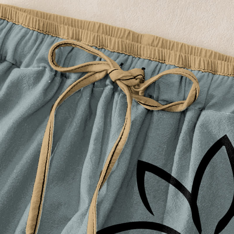 Buddha Stones Damesbroek van 100% Cotton met lotus-Om-patroon, elastische Taille en Zakken. - image 5