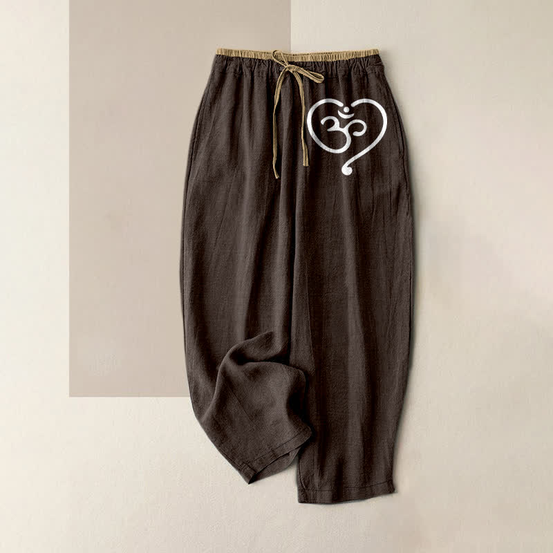 Buddha Stones Damesbroek van 100% Cotton met Zen Om-hartpatroon, elastische Taille en Zakken. - Zadelbruin - US16, UK/AU20, EU48 (3XL) - image 4