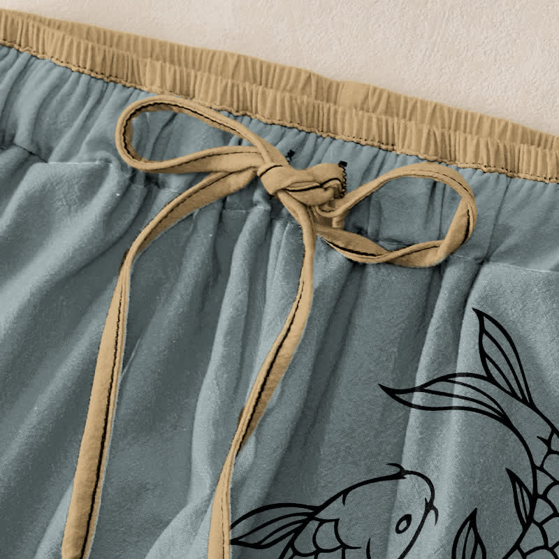 Buddha Stones Damesbroek van 100% Cotton katoen met Zen Koi-vispatroon, elastische Taille en Zakken. - image 1