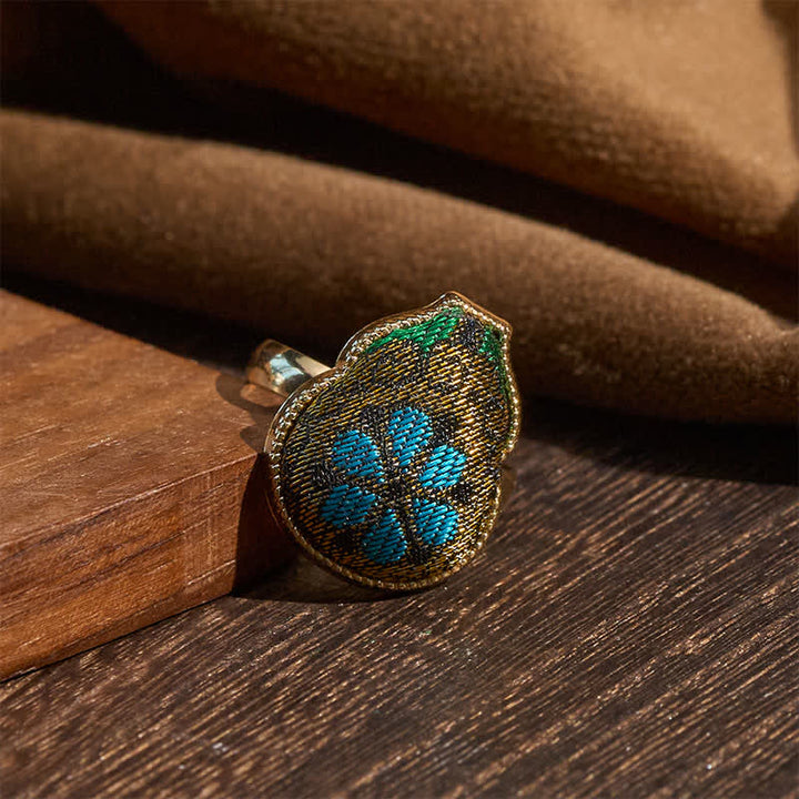Buddha Stones Song Brocade Pompoenvormige Blessing Verstelbare Vintage Chinese Stijl Ring - image 2