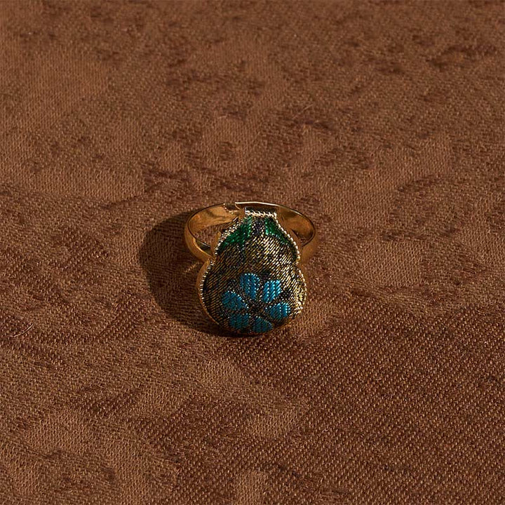 Buddha Stones Song Brocade Pompoenvormige Blessing Verstelbare Vintage Chinese Stijl Ring - image 3