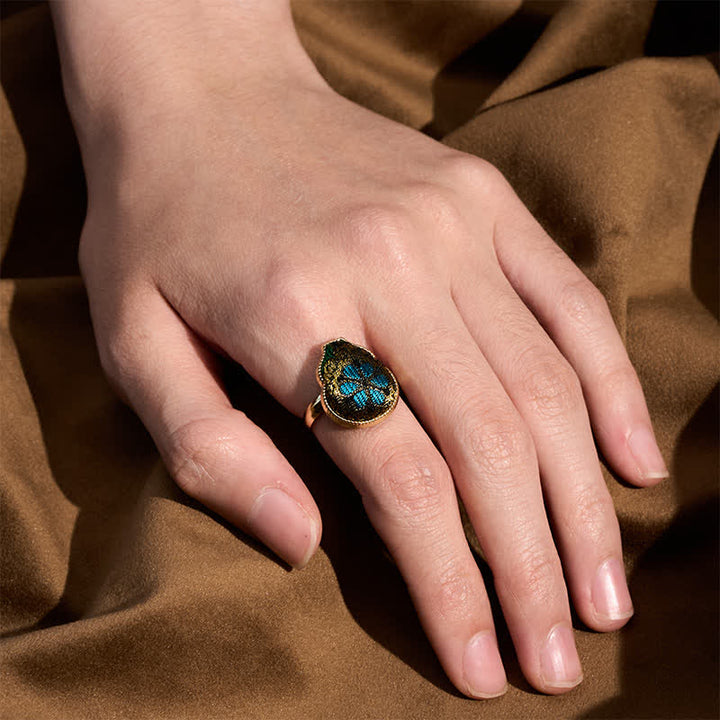 Buddha Stones Song Brocade Pompoenvormige Blessing Verstelbare Vintage Chinese Stijl Ring - image 4