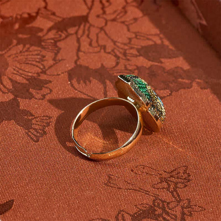 Buddha Stones Song Brocade Pompoenvormige Blessing Verstelbare Vintage Chinese Stijl Ring - image 6