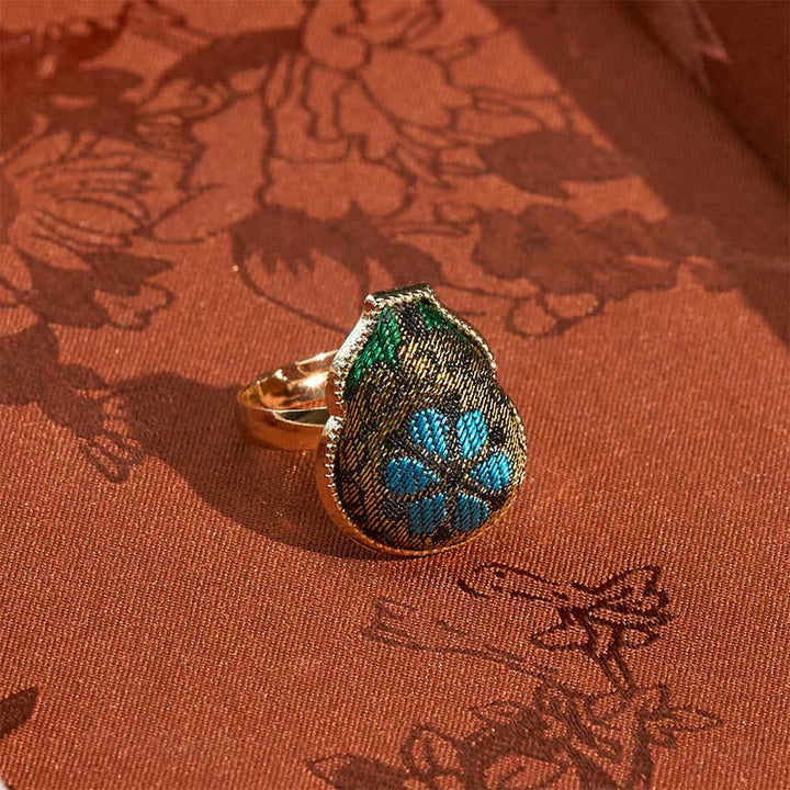 Buddha Stones Song Brocade Pompoenvormige Blessing Verstelbare Vintage Chinese Stijl Ring - image 1