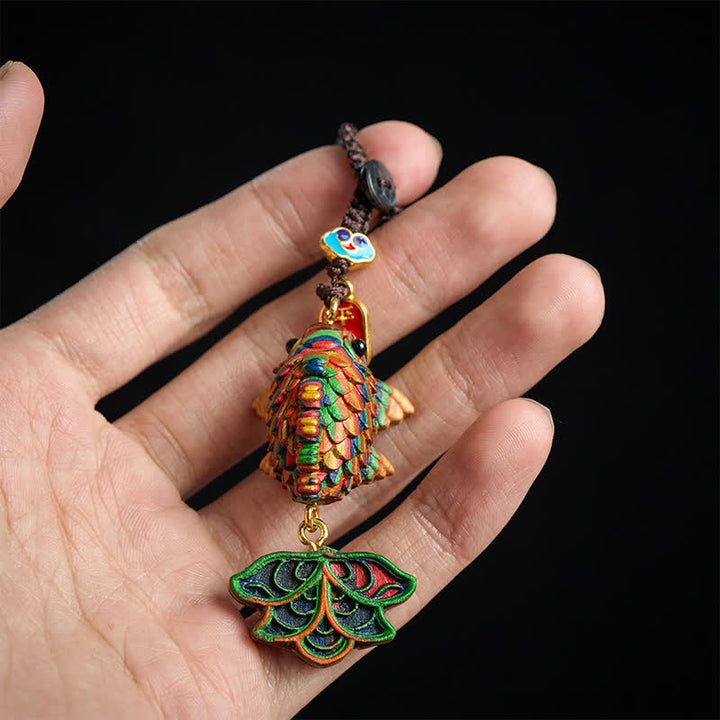Buddha Stones Handgesneden regenboog eucalyptus kleurrijke koi visjes Sleutelhangers - image 3