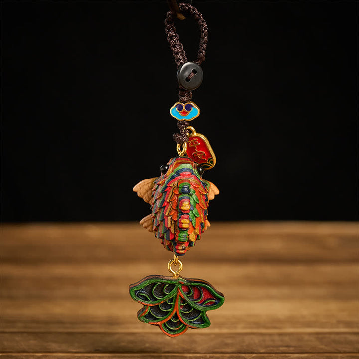 Buddha Stones Handgesneden regenboog eucalyptus kleurrijke koi visjes Sleutelhangers - image 1