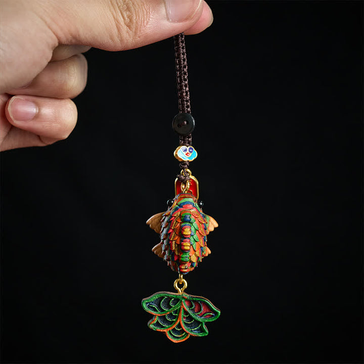Buddha Stones Handgesneden regenboog eucalyptus kleurrijke koi visjes Sleutelhangers - image 4