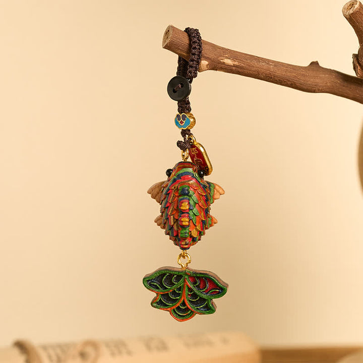 Buddha Stones Handgesneden regenboog eucalyptus kleurrijke koi visjes Sleutelhangers - Koivissen (Succes ♥ Vastberadenheid) - image 0