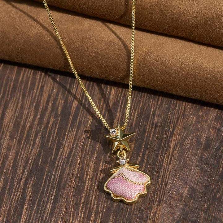 Buddha Stones Song Brocade Copper Shell Heart Ginkgo Leaf Luck Ketting - Schelp (zelfde kleurtint – patroon varieert) - image 0