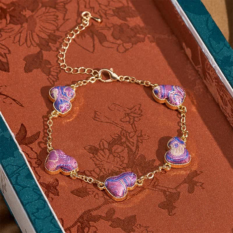 Buddha Stones Song Brocade Copper Gourd Blessing Gold Tone Armband - Paars (zelfde kleurtint – patroon varieert) - image 0