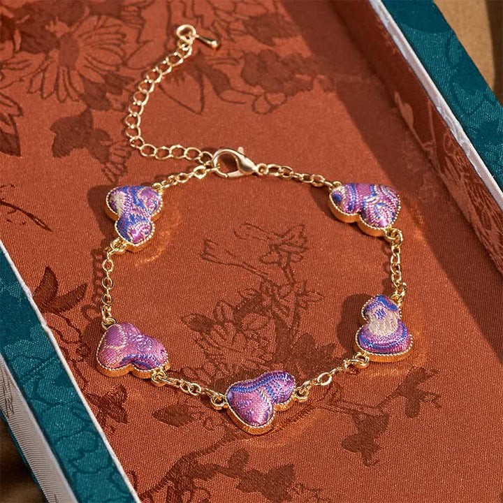 Buddha Stones Song Brocade Copper Gourd Blessing Gold Tone Armband - Paars (zelfde kleurtint – patroon varieert) - image 0