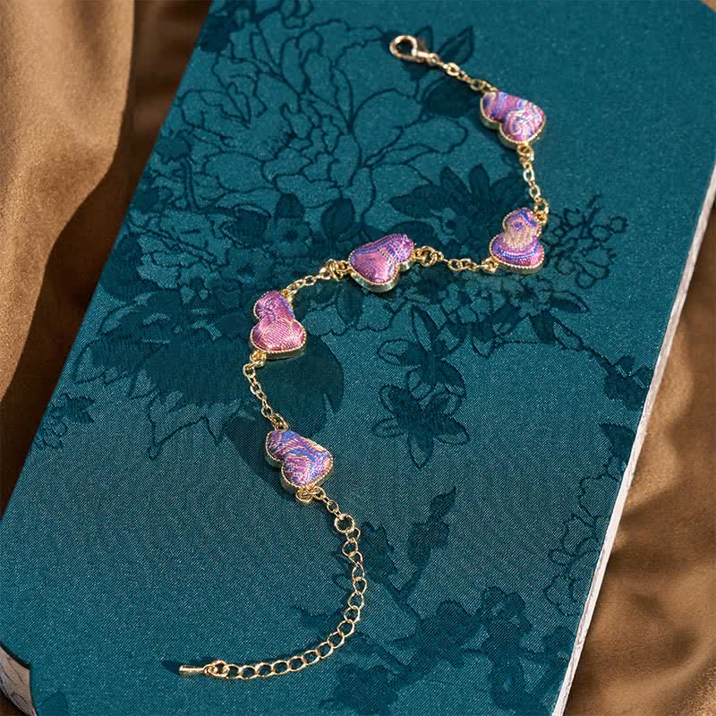 Buddha Stones Song Brocade Copper Gourd Blessing Gold Tone Armband - image 3