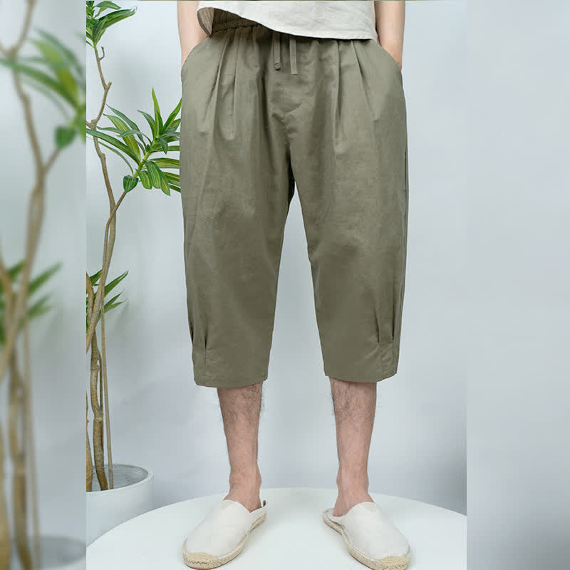Buddha Stones Zomerse casual vintage heren harembroek met Zakken - Olijfgroen - US/UK/AU44, EU54 (4XL) - image 0