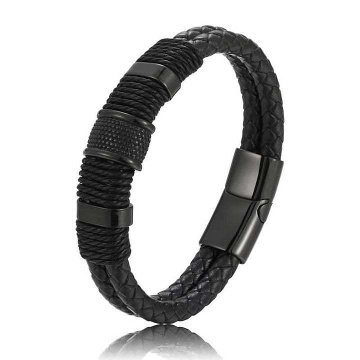 Buddha Stones Handgeweven leren Armband met dubbele vlechtlaag. - image 5
