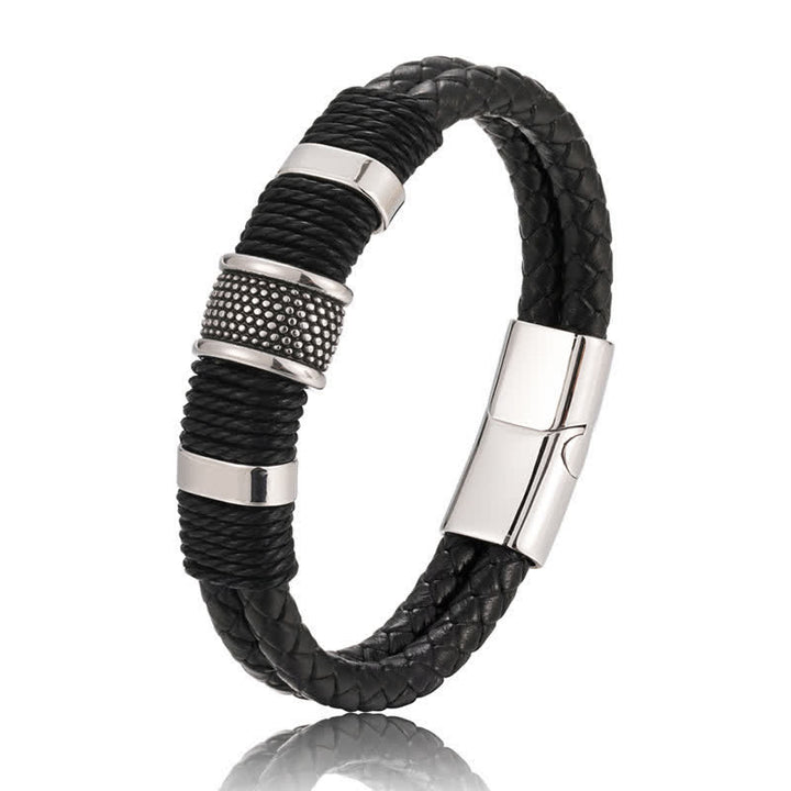 Buddha Stones Handgeweven leren Armband met dubbele vlechtlaag. - image 1