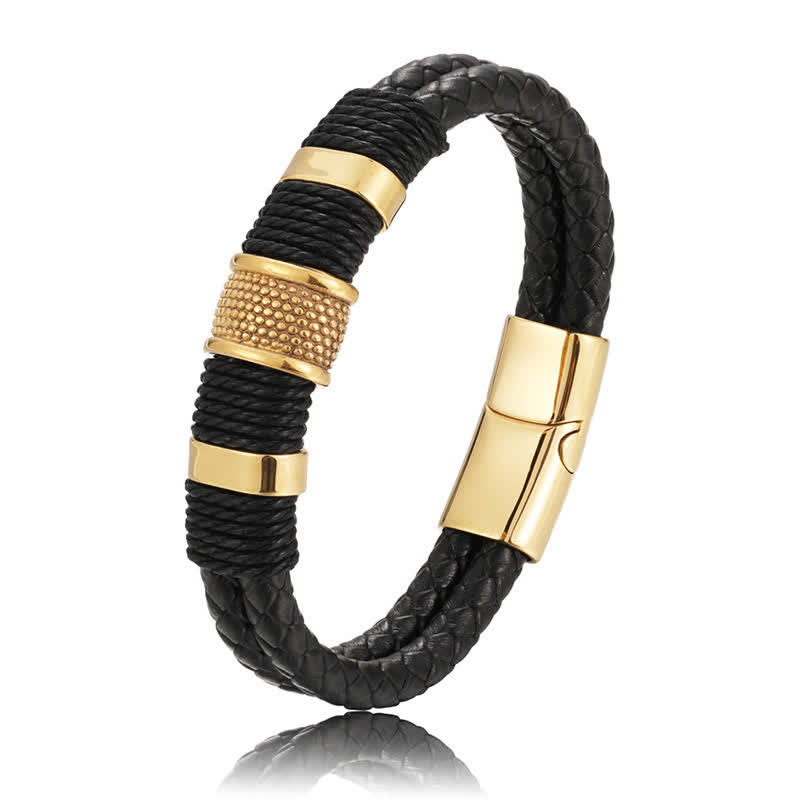Buddha Stones Handgeweven leren Armband met dubbele vlechtlaag. - image 9
