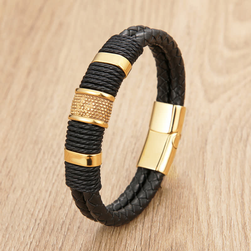 Buddha Stones Handgeweven leren Armband met dubbele vlechtlaag. - Goud - 7,9–8,3 inch (20–21 cm) - image 6