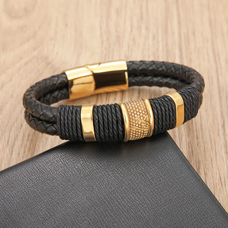 Buddha Stones Handgeweven leren Armband met dubbele vlechtlaag. - image 7