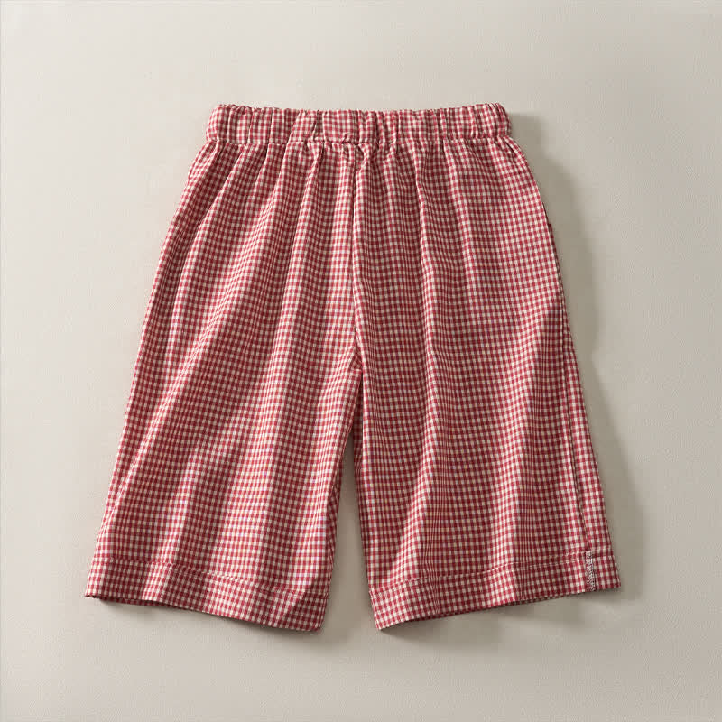Buddha Stones Vintage zomerse katoenen damesshorts met trekkoord en ruitpatroon - image 1