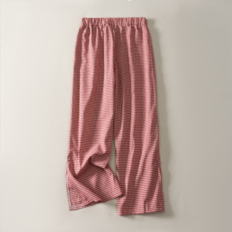 Buddha Stones Casual vintage Cropped broek met trekkoord en ruitpatroon, katoenen broek met rechte pijpen en Zakken voor dames, geschikt voor de lente en zomer. - image 1